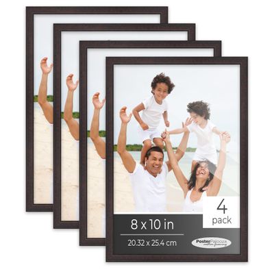 Poster Palooza Pack of 4 Rustic Brown 8x10 Picture Frames | Solid Wood | UV-Resistant Acrylic | Easy Gallery Wall Setup