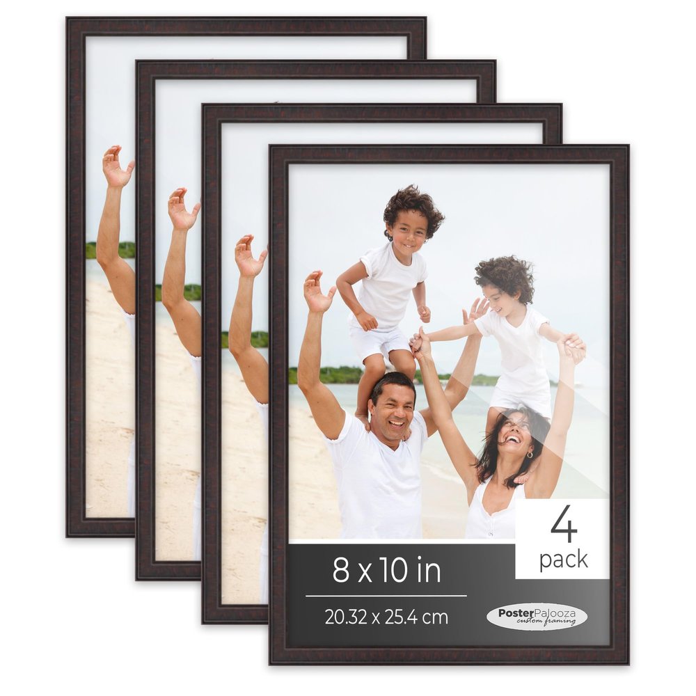 Poster Palooza Pack of 4 Rustic Brown 8x10 Picture Frames | Solid Wood | UV-Resistant Acrylic | Easy Gallery Wall Setup