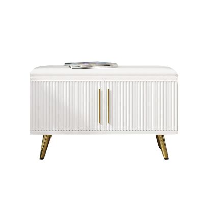 IBOWZ Storage Shoe Bench Shoe Storage Bench Shoes Cabinet Bench Shoe Bench with Seat Wooden Shoe Bench with Adjustable Partition Modern Shoe Stool Shoe Cabinet with Soft PU Seat,White,60 x 33 x 48 CM