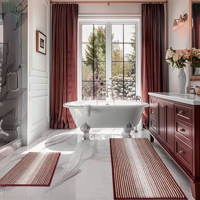 Bathroom Rugs and Mats Sets, 2 Piece Thick Absorbent Chenille Bath Mat Rug Set Non Slip, Soft Shaggy Bath Room Floor Mats for Bathroom, Machine Washable (Burgundy Red, 20" x 47" Plus 16" x 24")