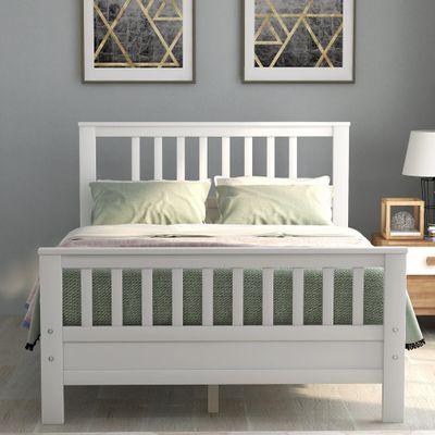 DSHADE Pine Wood Platform Bed Platform Bed Frame with Headboard and Footboard Platform Bed Frames Solid Wood Bed Frame No Box Spring Needed/Easy Assembl 78.7''L X 56''W X 42''H (White)