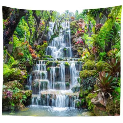 BELECO Forest Garden Waterfall Tapestry Wall Hanging Mountain Rocks Flowing Water Scenery Green Plants Trees Beautiful Nature Wall Tapestry for Home Bedroom Living Room Dorm Decor