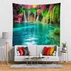 BELECO Forest Lake Tapestry Wall Hanging Picturesque Waterfall Tapestry Blooming Flowers Photo Backdrop Flowing Water Green Scenery Nature Tapestry Bedroom Living Room Dorm Decor view 2