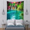 BELECO Forest Lake Tapestry Wall Hanging Picturesque Waterfall Tapestry Blooming Flowers Photo Backdrop Flowing Water Green Scenery Nature Tapestry Bedroom Living Room Dorm Decor view 3