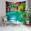 BELECO Forest Lake Tapestry Wall Hanging Picturesque Waterfall Tapestry Blooming Flowers Photo Backdrop Flowing Water Green Scenery Nature Tapestry Bedroom Living Room Dorm Decor view 4