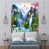 BELECO Fairyland Mountain Lake Tapestry Waterfalls Landscape Painting Nature Tapestry Paradise Tapestry Japanese Tapestry Wall Hanging Aesthetic Bedroom Living Room Dorm Decor 141''x96'' view 3
