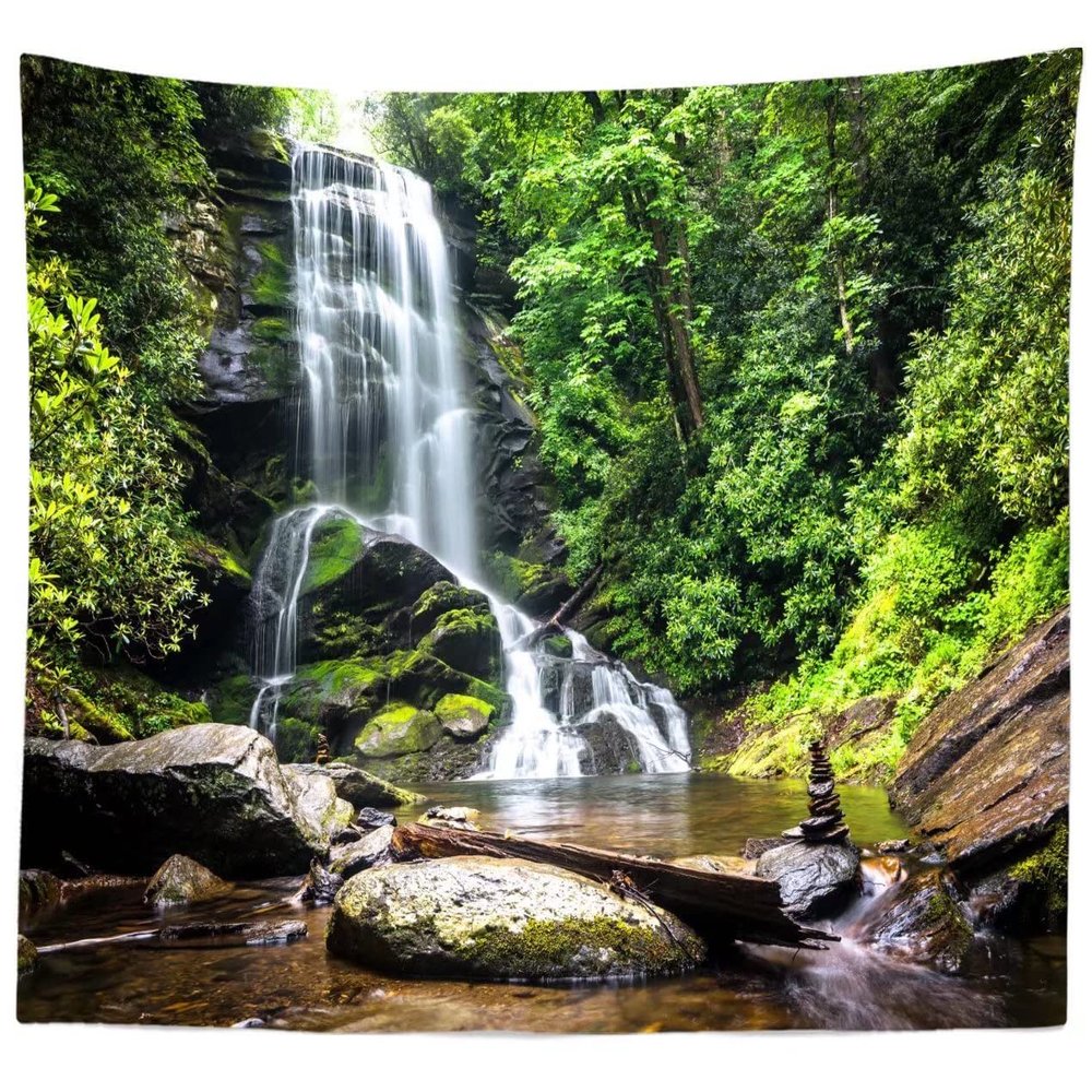BELECO Forest Waterfall Tapestry Wall Hanging Jungle Forest Mountain Rocks Stream Nature Tapestry Bohemia Tropical Rainforest Scenery Wall Tapestry for Bedroom Living Room Dorm Decor