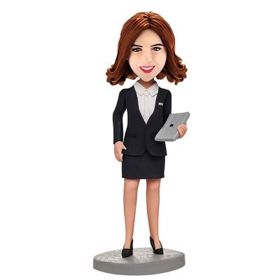 Custom Bobblehead of Office Lady with Laptop, Personalized Caricature Sculpture, Unique Desk Decor, Handmade Figurine for Coworker, Boss, Perfect Retirement, Promotion, Birthday Gift for Women