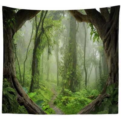 BELECO Enchanted Misty Forest Tapestry Backdrop Jungle Tree Cave Nature Scenic Tapestry Wall Hanging Forest Path Scenery Tapestries Psychedelic Tapestry for Bedroom Living Room Dorm Decor