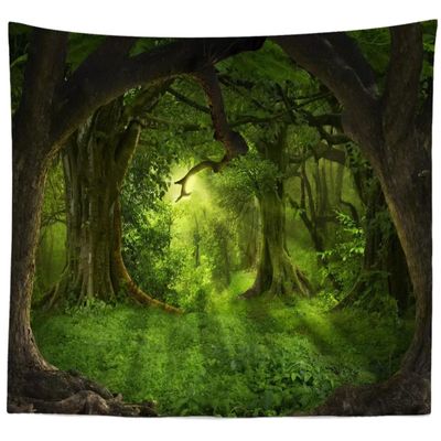 BELECO Magical Forest Tapestry - Green Forest with Old Trees, Sunshine, Grassland, Wall Art for Bedroom, Living Room, Dorm Decor