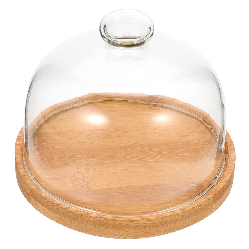 1 Set Dessert Tray Utensil Holder Display Dome Cloche Plate Serving Cover Desert Cloche Dome Food Serving Cover Butter Dish Dome Tray Cake Display Cover Glass Fruit Dish Wood