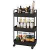 Buzowruil Rolling Storage Cart 3 Tier Organizer Mobile Shelving Unit Storage Rolling Utility Cart with Wheels for Kitchen Bathroom Laundry,Black view 2