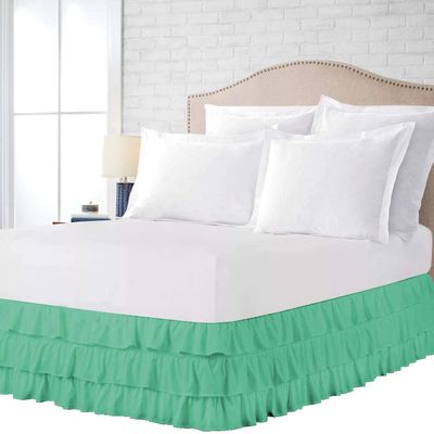 1 PC Multi Ruffle Bed Skirt - Wrap Around Bed Skirts 100% Pure Cotton 600 TC Elastic Dust Ruffles with Platform 24" Drop -3 Side Coverage Waterfall Bedskirt Aqua/Twin