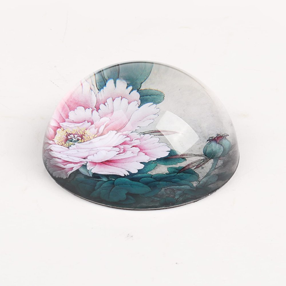 DECRZPB Crystal Ball Peony Hemisphere Glass Half Ball Paperweight Home Decoration Ornaments Ball Miniature Creative Gifts