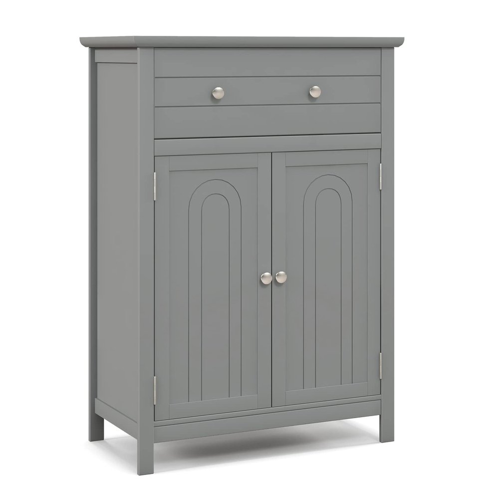 Tangkula Bathroom Floor Cabinet, Free Standing Wooden Storage Cabinet with Large Drawer and 2 Doors, 3 Heights Adjustable Shelf, Organizer for Living Room (Gray), (61554-HW-TA)