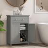 Tangkula Bathroom Floor Cabinet, Free Standing Wooden Storage Cabinet with Large Drawer and 2 Doors, 3 Heights Adjustable Shelf, Organizer for Living Room (Gray), (61554-HW-TA) view 4