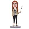 Custom Educator Bobblehead - Personalized Thoughtful Figurine for Women, Made from Your Photo, Female Teacher in Brown Shirt, Handmade Clay Gift for School Office Home Decor Collectible view 1