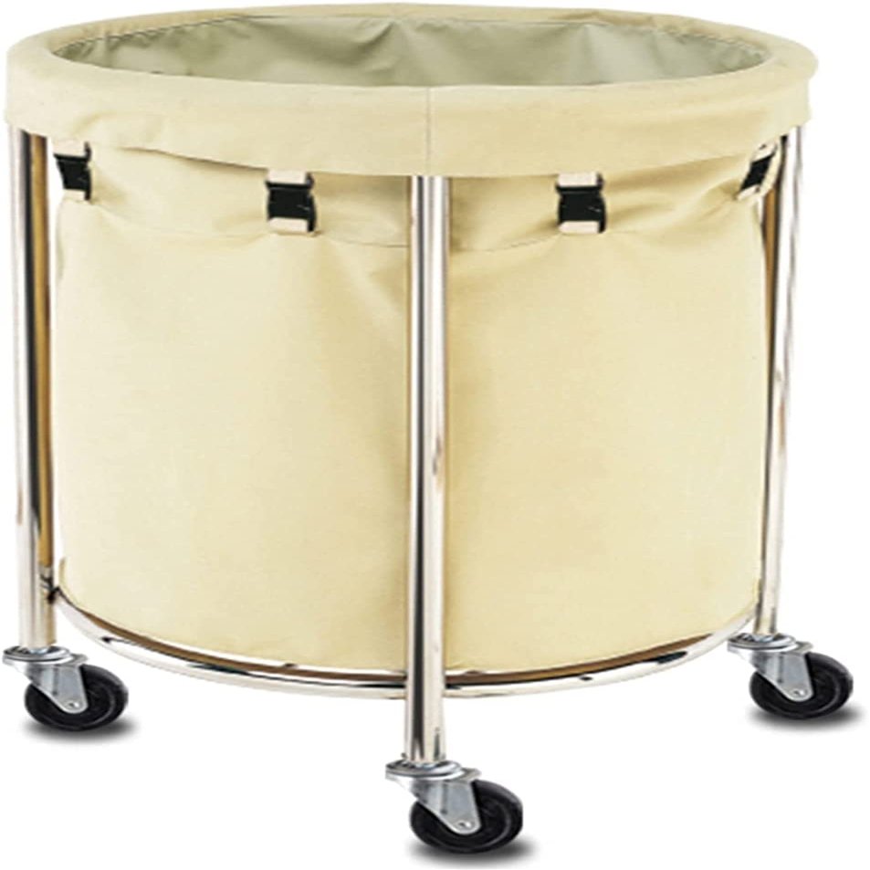 FSunKoFu Rolling Laundry Basket Round, Mobile Vertical Sturdy Washing Clothing Hamper, Nursery Motels Nursing Homes Housekeeping, Load 100kg (Size : 60cm(24"))