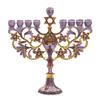 Cohen Tsemach Art & Gift Hand Painted Enamel Menorah Star of David purple Hanukkiah hanukkah view 1