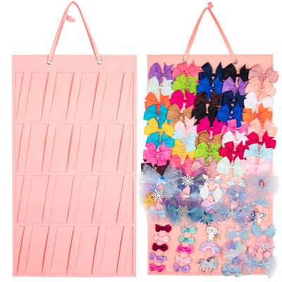 XRACEPHOL Bow Holder for Girls Hair Bows Claw Clip Organizer, Large Capacity, 4 Layer Display Holder, Holds 150+ Pcs, Pink-B, Modern Style, Felt Material, Easy Assembly for Girls & Women