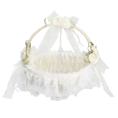 Wedding White Flower Basket Romantic Flower Basket Western Rustic Lace Bowknot Wedding Basket Candy Gift Bag for Wedding Party Banquet Christmas Daily Use