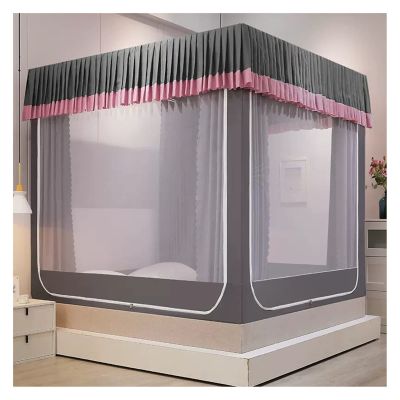 Bed Canopy Luxury Multi-Function Bed Canopy, Double Layer Bed Curtain, Protective Mosquito Net, Four Seasons Bedroom Decorative Bedding, for Single Double Bed (Color : Gray-, Size : 180x200cm)