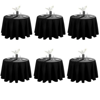 VidaFete 6 Pack 108inch Round Tablecloth Polyester Table ClothStain Resistant and Wrinkle Polyester Dining Table Cover for Kitchen Dinning Party Wedding Rectangular Tabletop Buffet Decoration(Black)