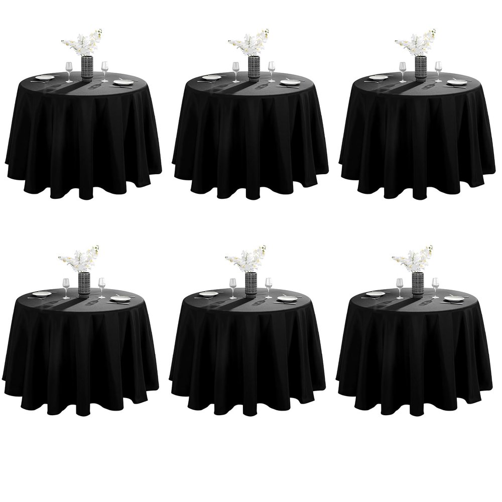 VidaFete 6 Pack 108inch Round Tablecloth Polyester Table ClothStain Resistant and Wrinkle Polyester Dining Table Cover for Kitchen Dinning Party Wedding Rectangular Tabletop Buffet Decoration(Black)