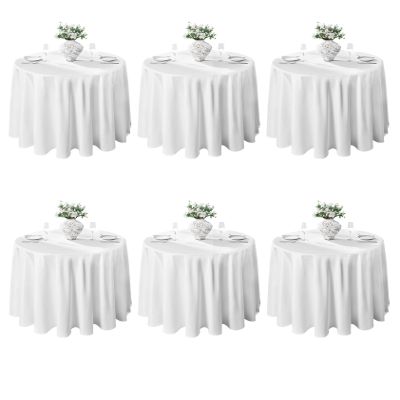 VidaFete 6 Pack 108inch Round Tablecloth Polyester Table ClothStain Resistant and Wrinkle Polyester Dining Table Cover for Kitchen Dinning Party Wedding Rectangular Tabletop Buffet Decoration(White)