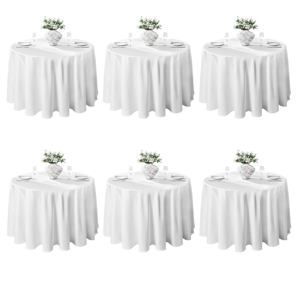 VidaFete 6 Pack 108inch Round Tablecloth Polyester Table ClothStain Resistant and Wrinkle Polyester Dining Table Cover for Kitchen Dinning Party Wedding Rectangular Tabletop Buffet Decoration(White)