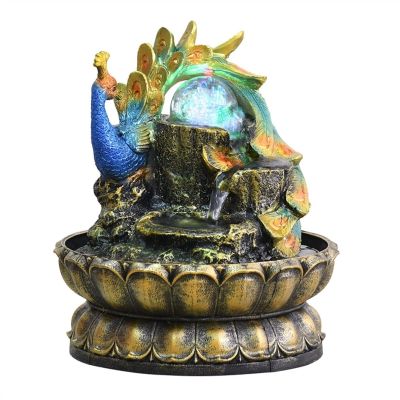 BNNP Indoor Tabletop Fountains Chinese Peacock Home Feng Shui Polo Dining Table Office Desktop Flowing Water Feng Shui Ornament Creative Modeling Decoration Meditation Fountain