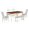 6-Piece Dining Table Set with 1 Storage Drawer/2 Decorative Drawer, Wood Kitchen Table Set with Upholstered Chairs and Bench, 2-Tone Finish Table Top (Walnut Tabletop+Butter Milk Frame+Grey Fabric) view 2