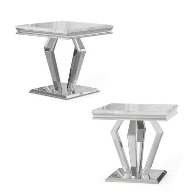 ACEDCOR Silver End Table, Gray Living Room Table with Silver Geometric Metal Base for Living Room, Bedroom, Sofa Couch, Set of 2