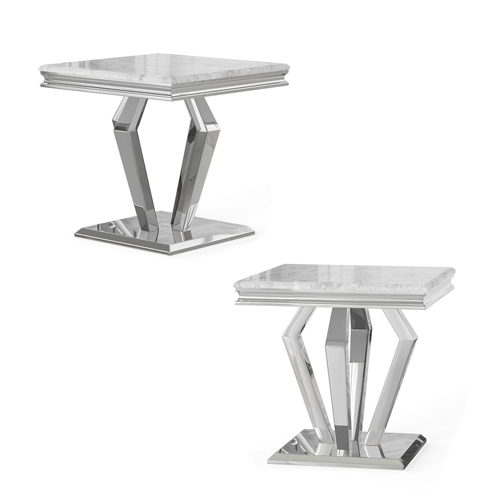 ACEDCOR Silver End Table, Gray Living Room Table with Silver Geometric Metal Base for Living Room, Bedroom, Sofa Couch, Set of 2