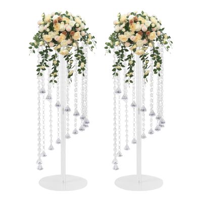 2 PCS 23.6" Silver Acrylic Flower Stands for Wedding Centerpieces, Crystal Vase Holder for Table Decor, Tall Geometric Flower Stands for Wedding Party Hotel Home Event Decoration