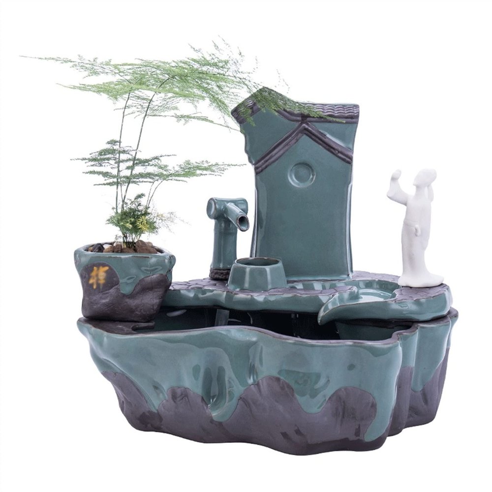 BNNP Indoor Tabletop Fountains Zen Chinese Flowing Water Ornaments Fountain Fengshui Lucky Living Room Office with Atomizer Creative Desktop Decorations Decoration Meditation Fountain