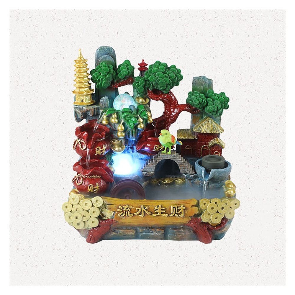 Indoor Tabletop Fountains Tabletop Fountain Waterfall Decor Unique Resin Water Fountain with Rockery Plant Birds Suitable for Office Home Bedroom Desk Decoration Decoration Meditation Fountain