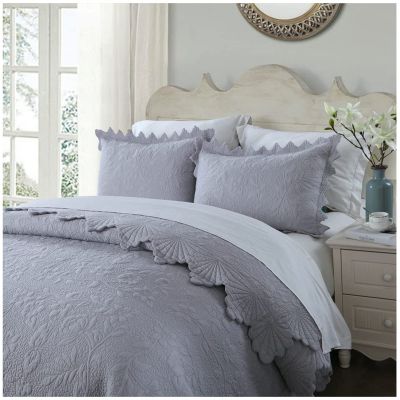 ZTGL Solid Color Quilt Set Full Queen Size Reversible Quilted Bedspread Coverlet 3-Piece Lightweight Comforter Stitched Bedding Set Bed Sheet Cover Blanket with 2 Pillow Shams,Grey,230x250cm