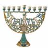Cohen Tsemach Art & Gift Enamel Menorah Star of David & Jerusalem Hand Painted Hanukkiah Turquoise view 1