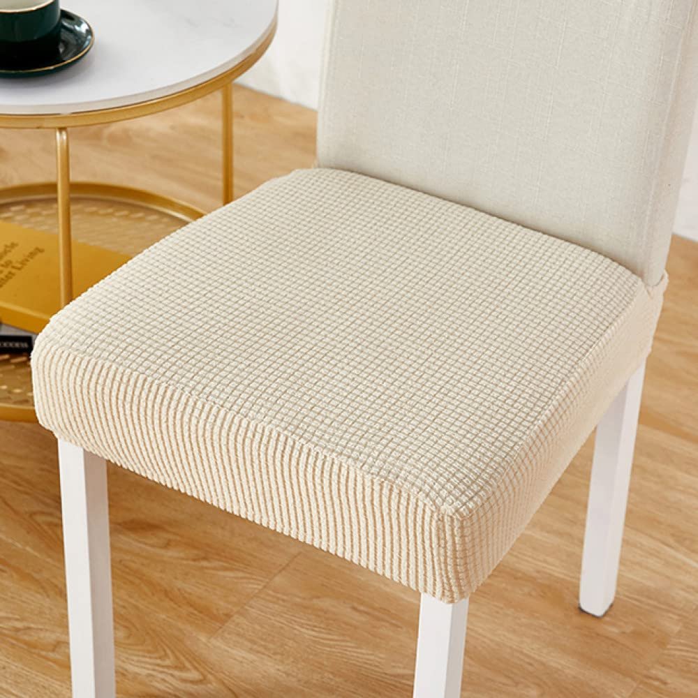 MOCOBA Jacquard Chair Seat Cover for Elastic Chair Slipcovers for Dining Room Chair Protector Chair Cover Elastic Dining Chair Covers,Beige,1 pcs