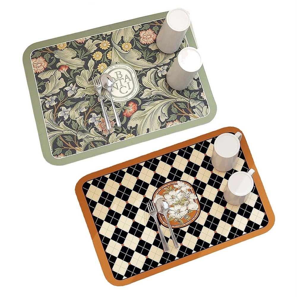 2023 New Fantasy Style Draining Mat, 11.8 X 15.75in Super Absorbent Dish Drying Mat Washable Plates Dish Drying Pad, Soft Diatom Mud Non-slip Drain Pad Quick Dry Mat for Kitchen Counter (A+F)