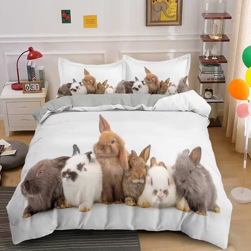 Roadchoice Easter Twin Duvet Cover Five Rabbits Twin Comforter Cover Kids Duvet Cover with Zipper Closure Breathable Soft Friendly Microfiber Duvet Cover 68"x 90" + 2 Pillow Shams 20"x 26"