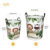 Woodland Green Animal Customized Laundry Basket Clothes Hamper with Name Collapsible Waterproof Large Capacity Organizer Storage for Living Room. view 4