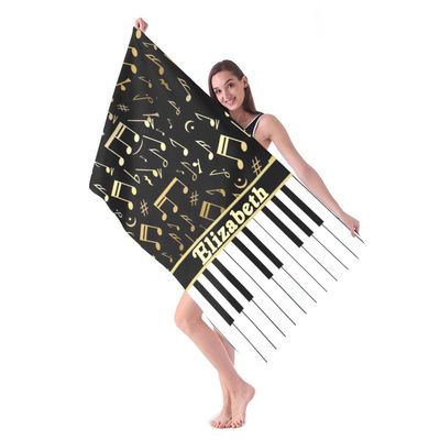 XIUCOO Black Gold Music Note Personalized Beach Towel with Name Custom Microfiber Pool Towels Yoga Mat Blanket 30 x 60 inch