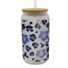 16oz Frosted Glass With Bamboo Lid and Plastic Straw - Floral Design (Blue Flower #1, 16oz) view 1