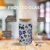 16oz Frosted Glass With Bamboo Lid and Plastic Straw - Floral Design (Blue Flower #1, 16oz) view 2