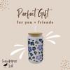 16oz Frosted Glass With Bamboo Lid and Plastic Straw - Floral Design (Blue Flower #1, 16oz) view 4