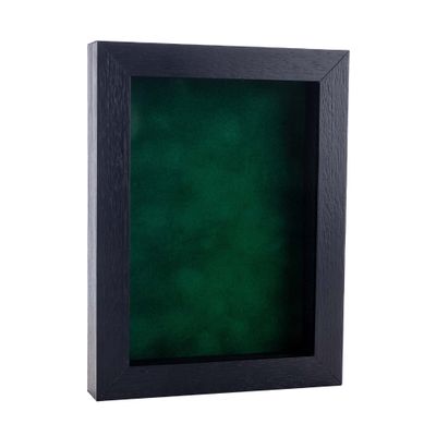 11x17 Textured Black Shadowbox Frame - Interior Size 11x17 by 1" Deep - Forest Green Acid-Free Suede Backing - Includes Shatter Resistant Acrylic, Backing, Hardware - Usable Depth: 3/4"
