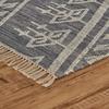 8' X 10' Gray Ivory And Blue Wool Geometric Dhurrie Flatweave Handmade Area Rug With Fringe view 1