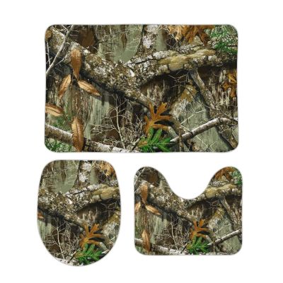 SEPTYK Autumn Hunting Tree Camo Pattern Bathroom Rugs Sets 3 Piece Absorbent Soft Non-Slip Bath Mat U-Shaped Pad and Toilet Lid Cover Washable Bathroom Decoration 19.7"x31.5"